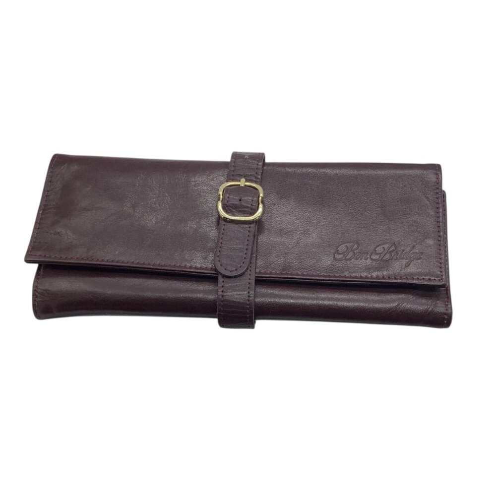 Vintage Ben Bridge Burgundy Leather Travel Jewelry Carrier Roll Clutch‎ 4"x9"